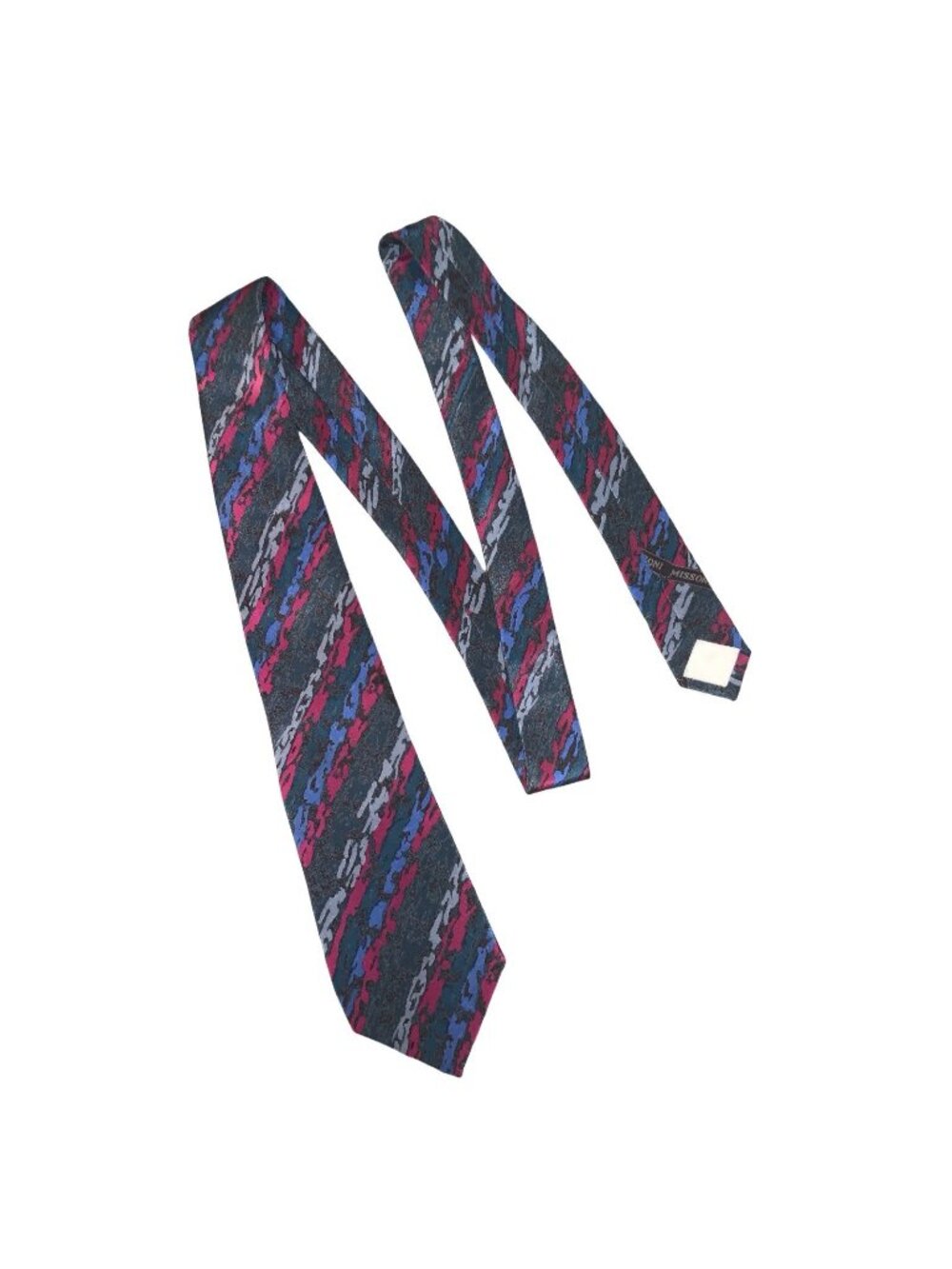 Missoni 59x3 men's Silk Gray Magenta Blue neck tie made in Italy Preppy Vintage